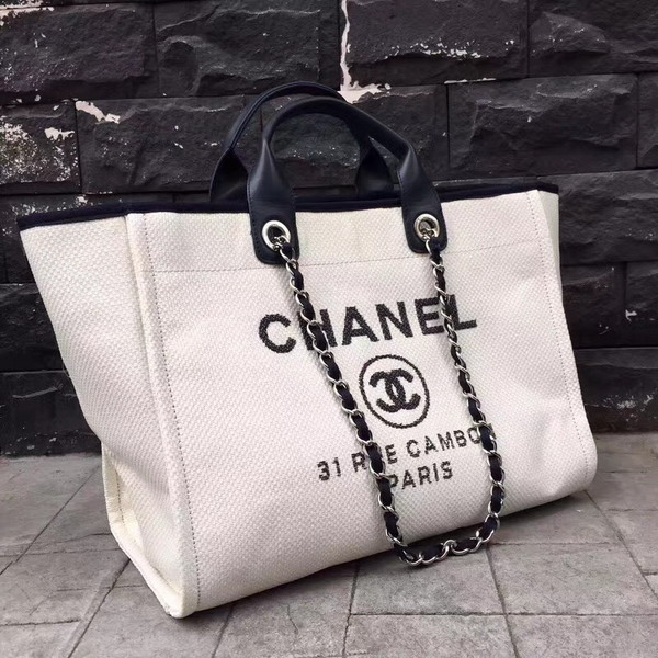 Chanel Large Shopping Bag in White Printed Fabric