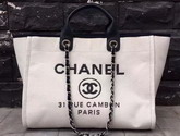 Chanel Large Shopping Bag in White Printed Fabric