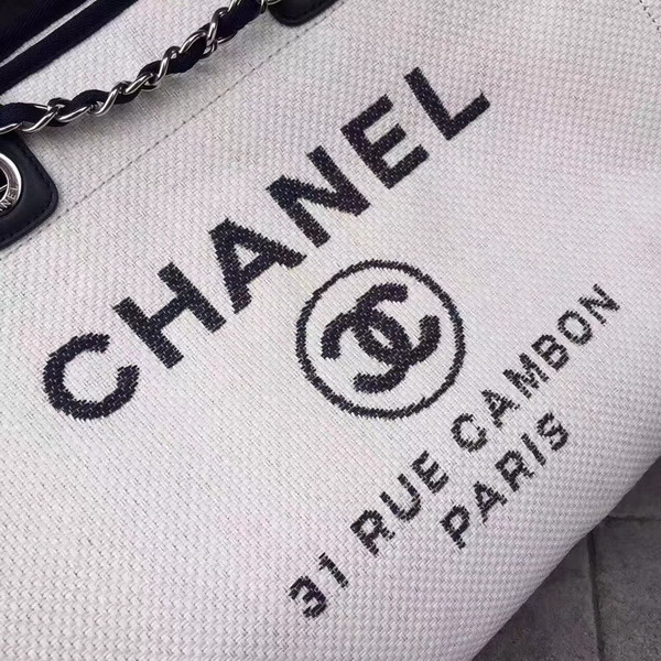 Chanel Large Shopping Bag in White Printed Fabric