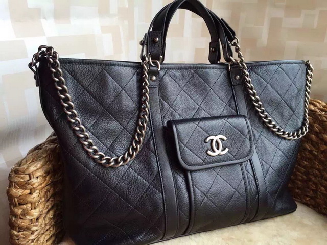 Chanel Large Shopping Tote Black Calfskin for Sale