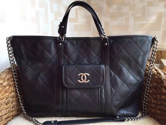 Chanel Large Shopping Tote Black Calfskin for Sale