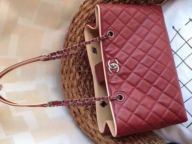 Chanel Large Shopping Tote in Red Caviar Leather for Sale