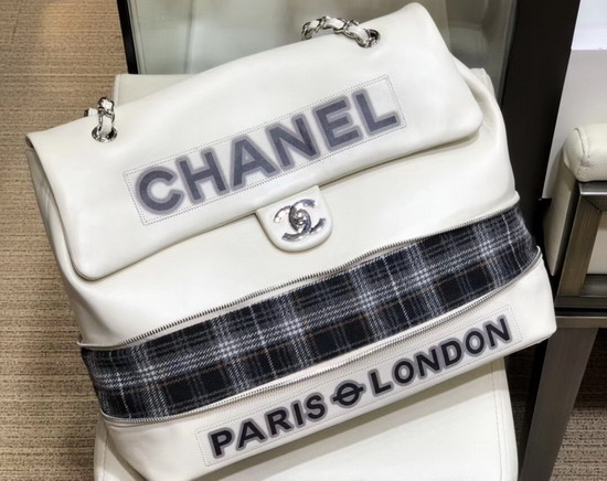 Chanel Large Shoulder Bag in Beige Calf Leather and Wool