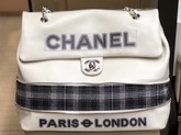 Chanel Large Shoulder Bag in Beige Calf Leather and Wool