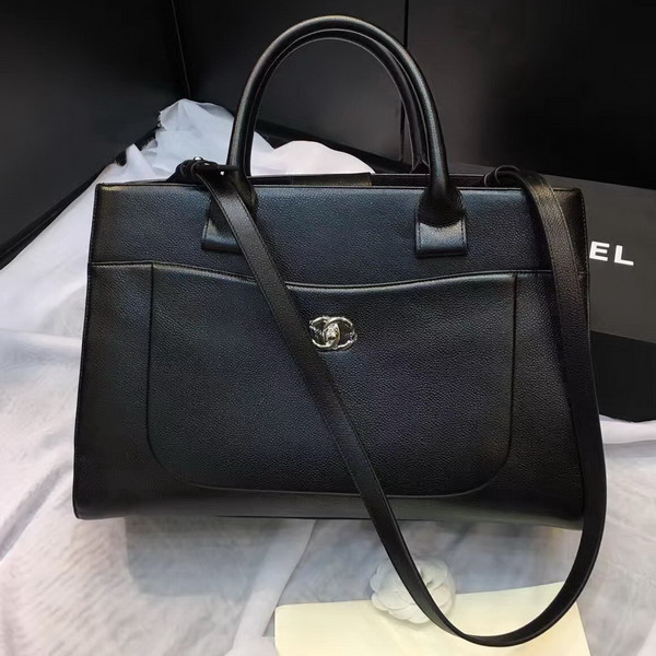 Chanel Large Tote Black Grained Calfskin Silver Metal for Sale