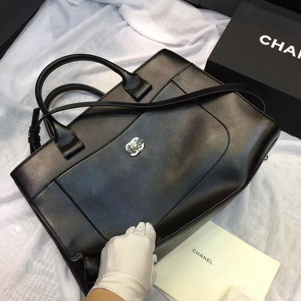 Chanel Large Tote Black Grained Calfskin Silver Metal for Sale