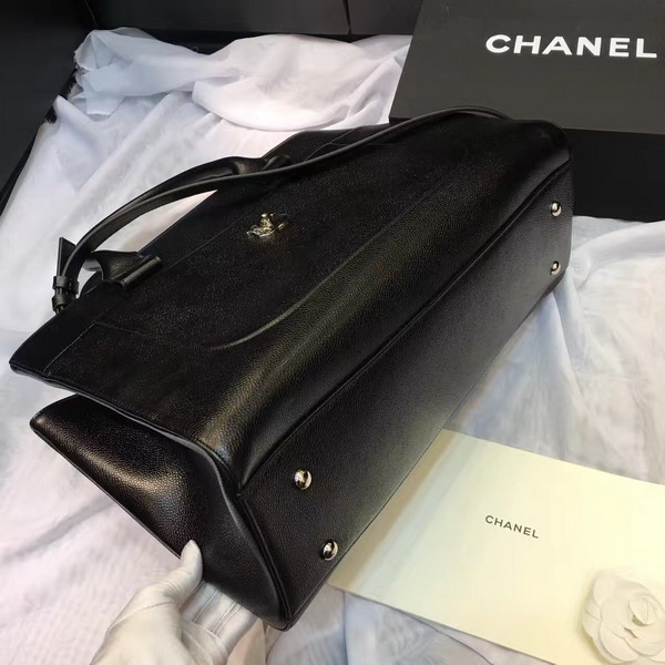 Chanel Large Tote Black Grained Calfskin Silver Metal for Sale