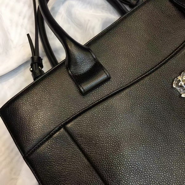 Chanel Large Tote Black Grained Calfskin Silver Metal for Sale