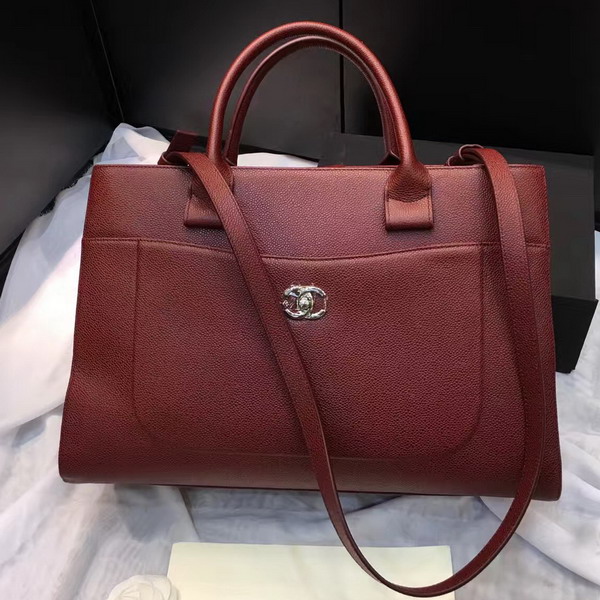 Chanel Large Tote Oxblood Grained Calfskin Silver Metal for Sale