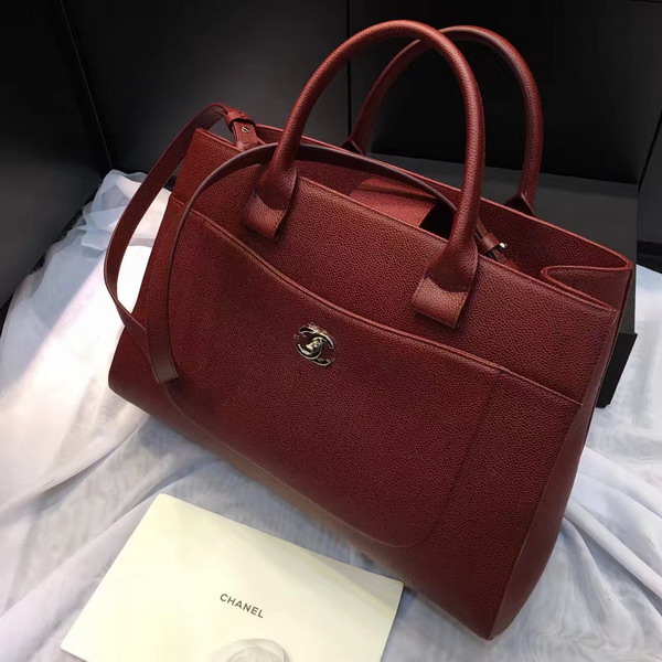 Chanel Large Tote Oxblood Grained Calfskin Silver Metal for Sale