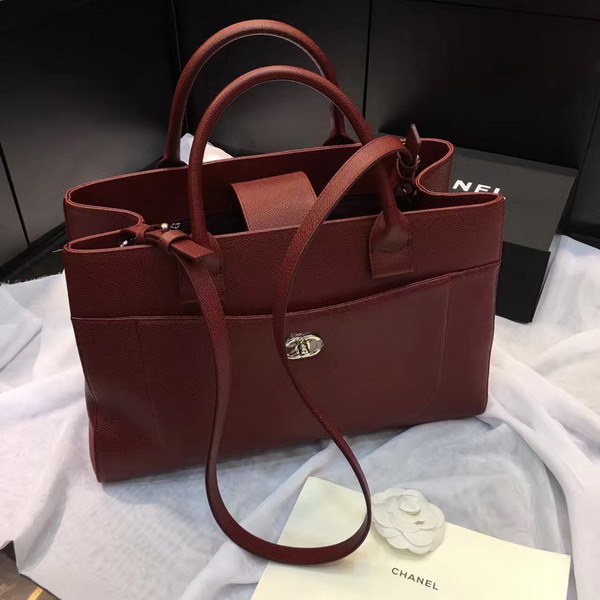 Chanel Large Tote Oxblood Grained Calfskin Silver Metal for Sale