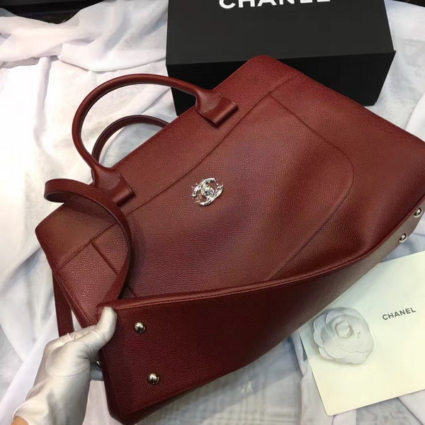 Chanel Large Tote Oxblood Grained Calfskin Silver Metal for Sale