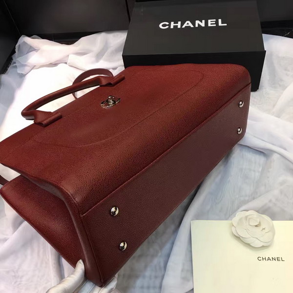 Chanel Large Tote Oxblood Grained Calfskin Silver Metal for Sale