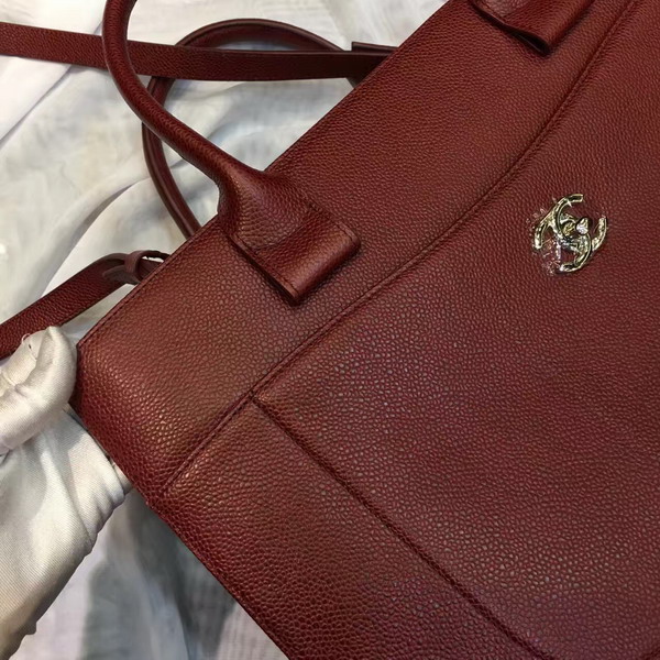 Chanel Large Tote Oxblood Grained Calfskin Silver Metal for Sale