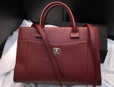 Chanel Large Tote Oxblood Grained Calfskin Silver Metal for Sale