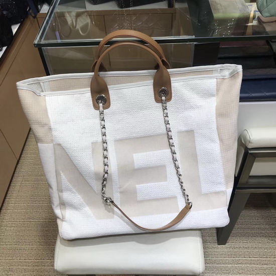 Chanel Large Tote in Beige Printed Fabric