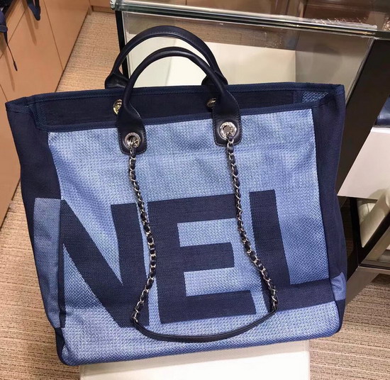 Chanel Large Tote in Blue Printed Fabric