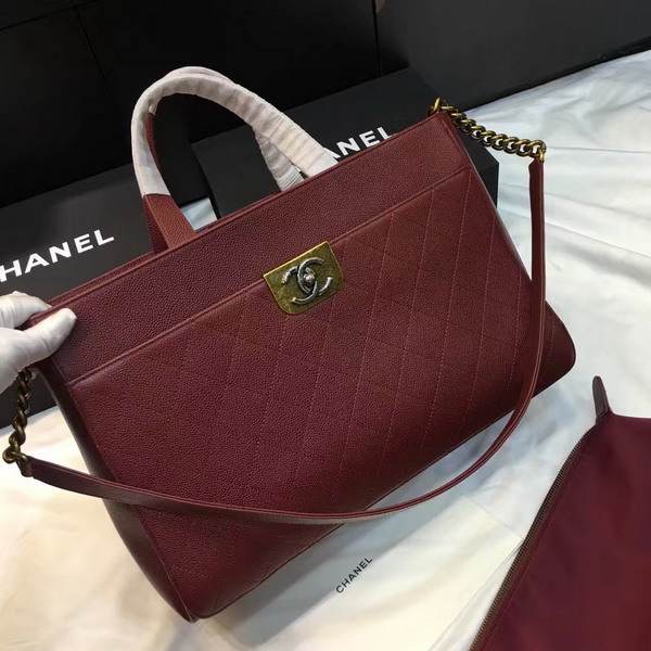 Chanel Large Zipped Shopping Bag Calfskin Gold and Ruthenium Metal Burgundy for Sale