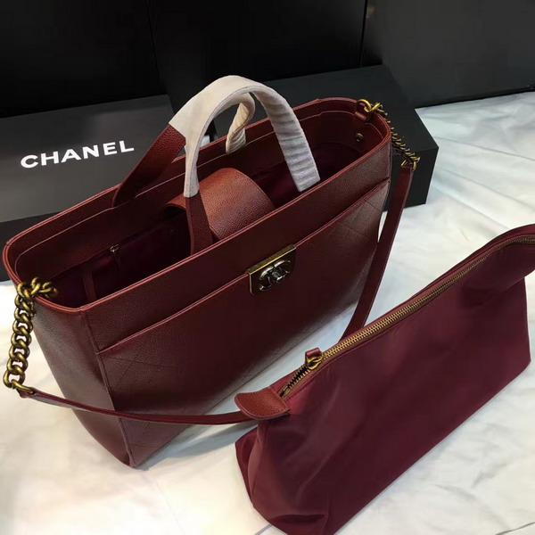 Chanel Large Zipped Shopping Bag Calfskin Gold and Ruthenium Metal Burgundy for Sale