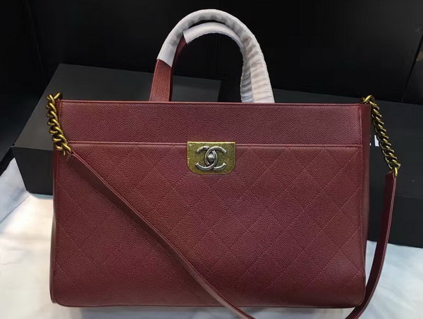 Chanel Large Zipped Shopping Bag Calfskin Gold and Ruthenium Metal Burgundy for Sale