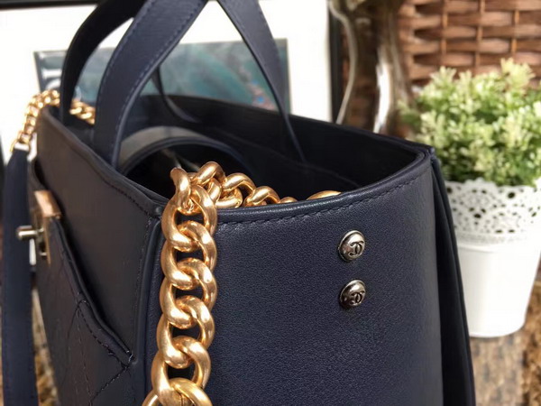 Chanel Large Zipped Shopping Bag Navy Blue Calfskin Gold and Ruthenium Metal for Sale