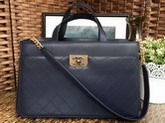 Chanel Large Zipped Shopping Bag Navy Blue Calfskin Gold and Ruthenium Metal for Sale