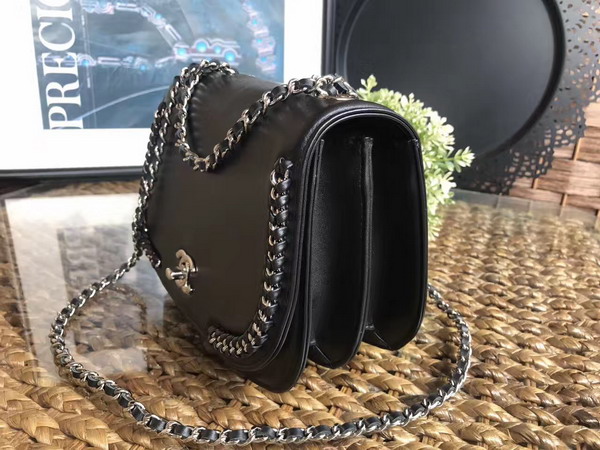 Chanel Latest Flap Bag Calfskin and Silver Tone Metal Black For Sale