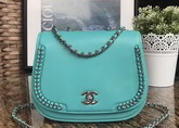 Chanel Latest Flap Bag Calfskin and Silver Tone Metal Turquoise For Sale