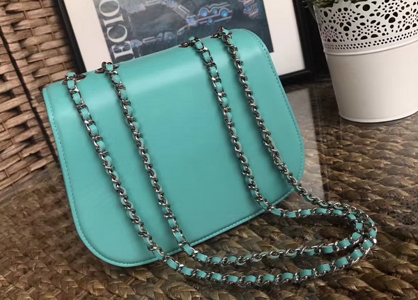 Chanel Latest Flap Bag Calfskin and Silver Tone Metal Turquoise For Sale