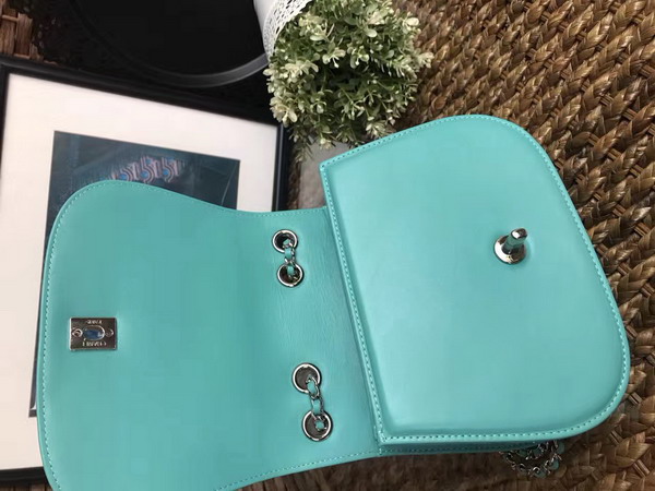 Chanel Latest Flap Bag Calfskin and Silver Tone Metal Turquoise For Sale