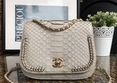 Chanel Latest Flap Bag in Beige Python with Gold Tone Metal For Sale