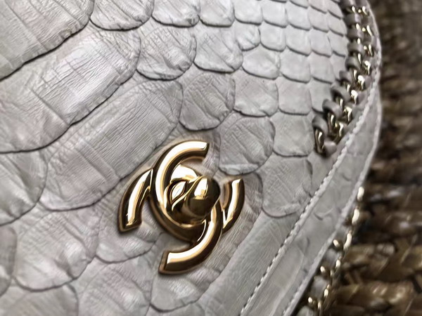 Chanel Latest Flap Bag in Beige Python with Gold Tone Metal For Sale