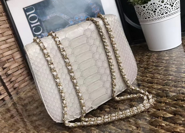 Chanel Latest Flap Bag in Beige Python with Gold Tone Metal For Sale