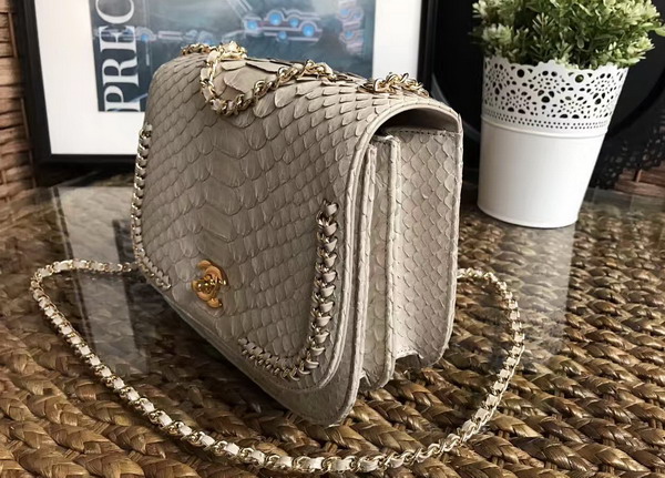 Chanel Latest Flap Bag in Beige Python with Gold Tone Metal For Sale