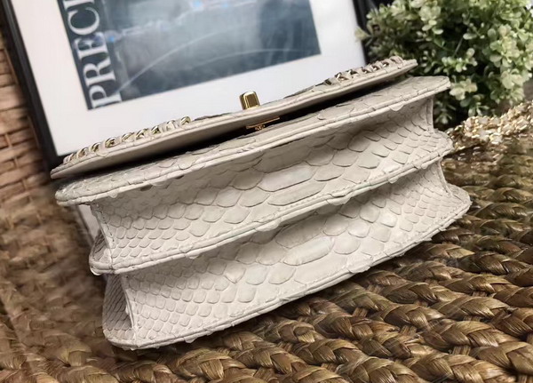 Chanel Latest Flap Bag in Beige Python with Gold Tone Metal For Sale