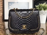 Chanel Latest Flap Bag in Black Python with Gold Tone Metal For Sale