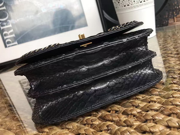 Chanel Latest Flap Bag in Black Python with Gold Tone Metal For Sale