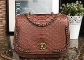 Chanel Latest Flap Bag in Brown Python with Gold Tone Metal For Sale