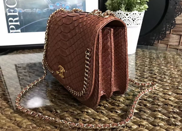 Chanel Latest Flap Bag in Brown Python with Gold Tone Metal For Sale