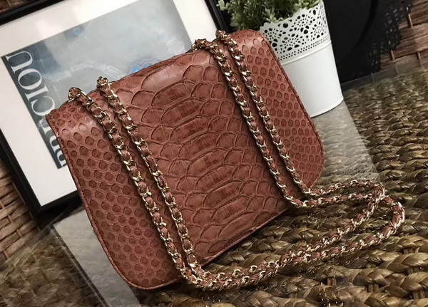 Chanel Latest Flap Bag in Brown Python with Gold Tone Metal For Sale