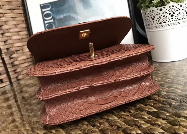 Chanel Latest Flap Bag in Brown Python with Gold Tone Metal For Sale