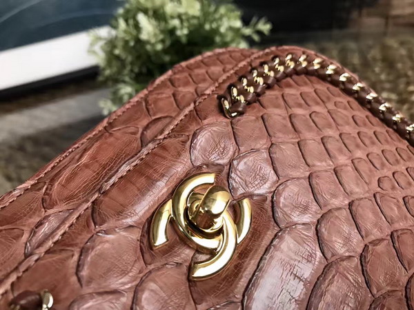 Chanel Latest Flap Bag in Brown Python with Gold Tone Metal For Sale