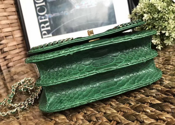 Chanel Latest Flap Bag in Green Python with Gold Tone Metal For Sale