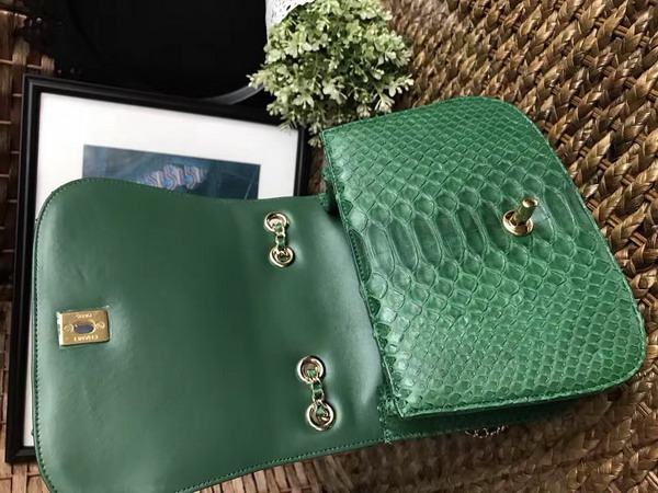 Chanel Latest Flap Bag in Green Python with Gold Tone Metal For Sale