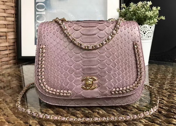 Chanel Latest Flap Bag in Light Pink Python with Gold Tone Metal For Sale