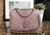 Chanel Latest Flap Bag in Light Pink Python with Gold Tone Metal For Sale