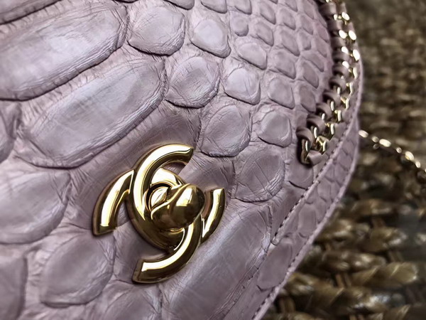 Chanel Latest Flap Bag in Light Pink Python with Gold Tone Metal For Sale