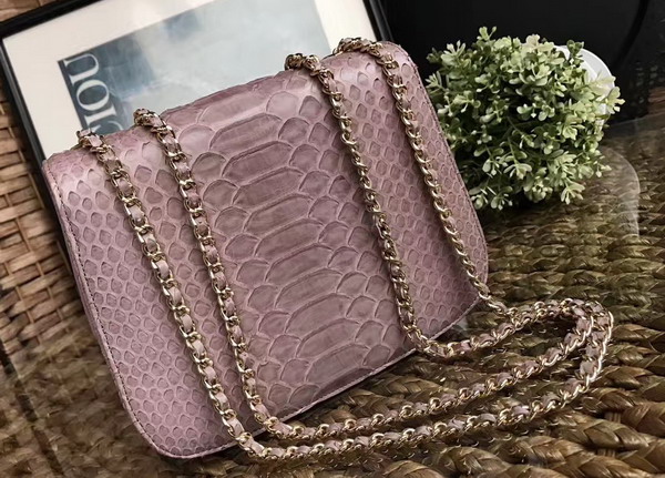 Chanel Latest Flap Bag in Light Pink Python with Gold Tone Metal For Sale