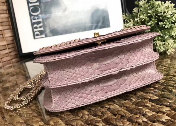 Chanel Latest Flap Bag in Light Pink Python with Gold Tone Metal For Sale