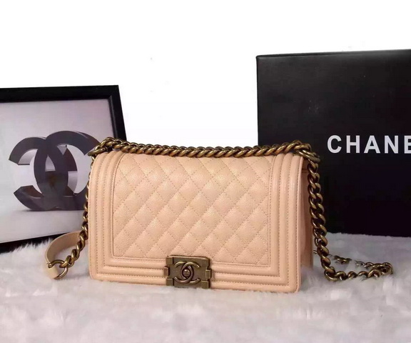 Chanel Le Boy Apricot Caviar Antique Brass Hardware for Sale